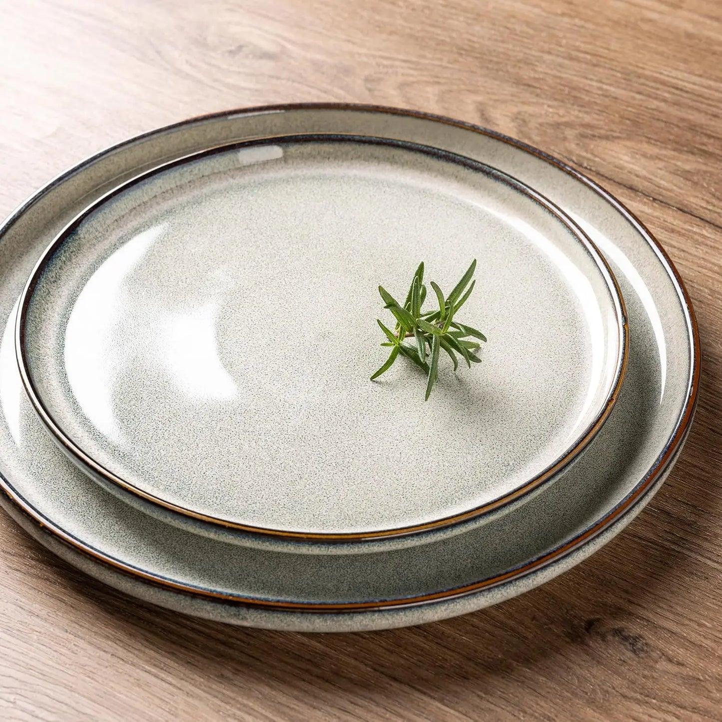 Reactive Glaze Dishes -Scratch ResistantCeramic Dinnerware Sets for 4, 12 Pieces Stoneware Plates and Bowls Sets, Green Wheat