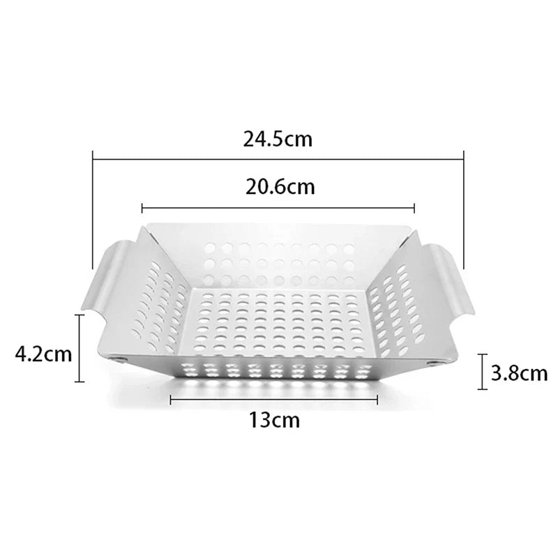 BBQ Grilling Basket Vegetables Meat Baking Dish Pan Stainless Steel Non-stick Barbecue Tool Kitchen Gadget Barbecue Acceessories