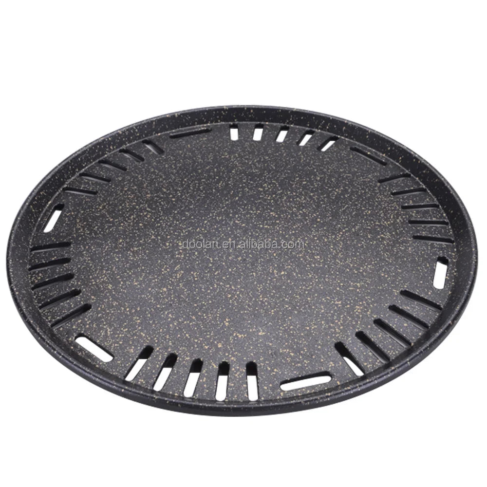 Aluminum round bbq plate non stick table barbecue grill pan for table top portable outdoor camping cookware korea style 29.5cm