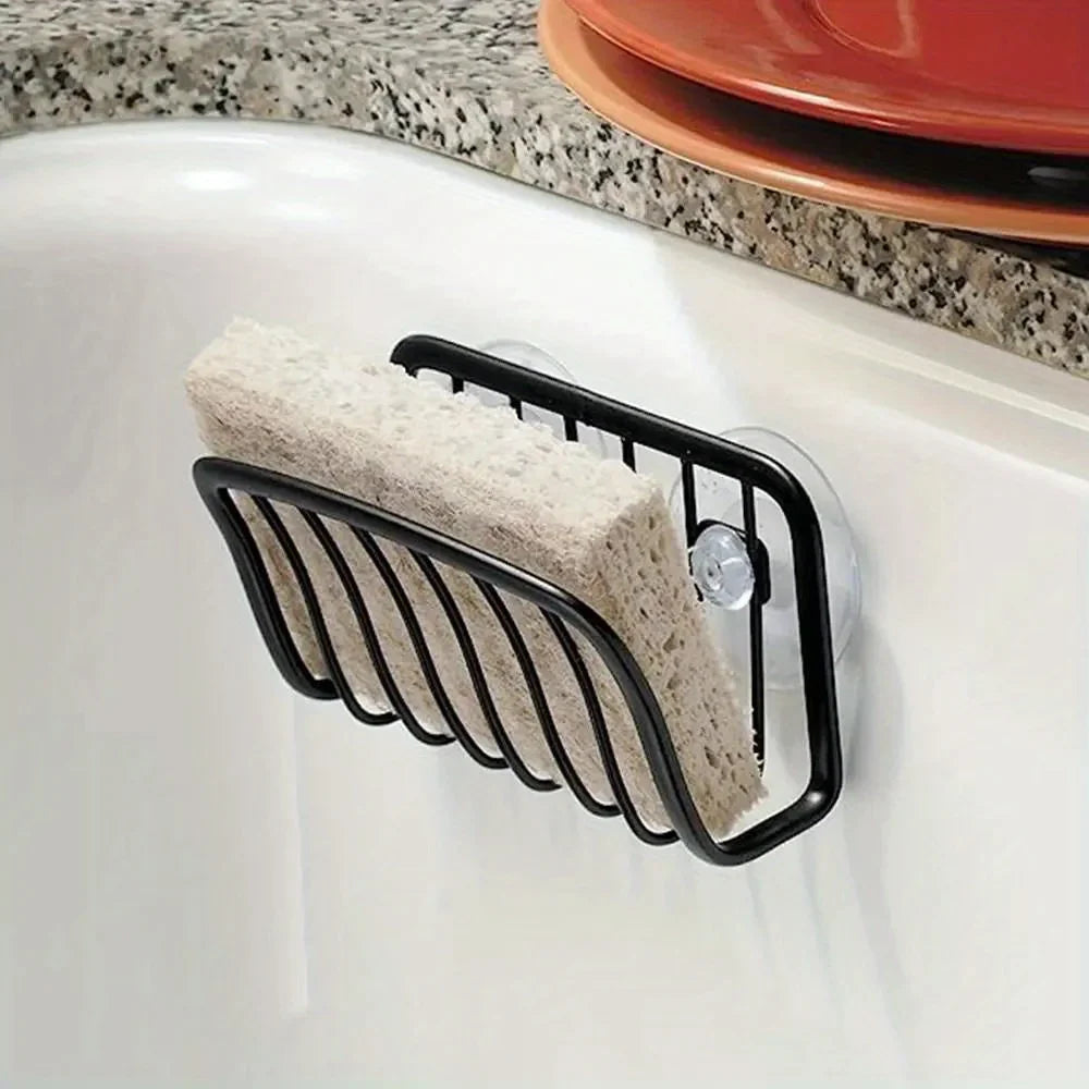 Stainless Steel Sponge Holder with Suction Cup Kitchen Sink Caddy for Dish Sponges Metal Storage Rack for Kitchen Organization