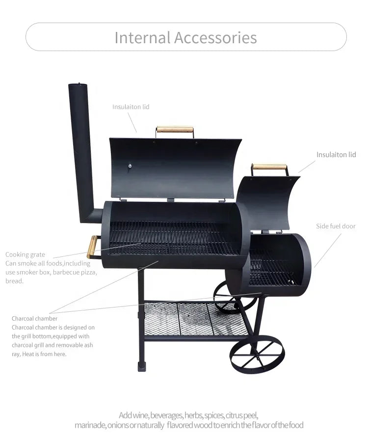 Three Functions Large Barrel Barbecue Smoker Charcoal Barbecue Grill Offset Heavy Duty Grill bbq Smoker barrel With Chimney