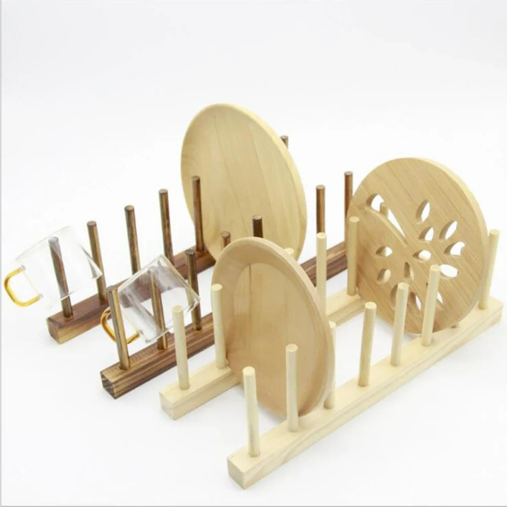 Wooden Kitchen Dish Drain Rack Dinnerware Storage Organizer Tray Plate Drying Shelf Book Cups Display Stand Drainer Holders